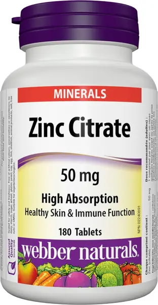 Zinc Citrate, 50 mg, 180 tablete, Webber Naturals