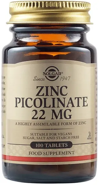 Zinc Picolinate, 22 mg, 100 tablete, Solgar