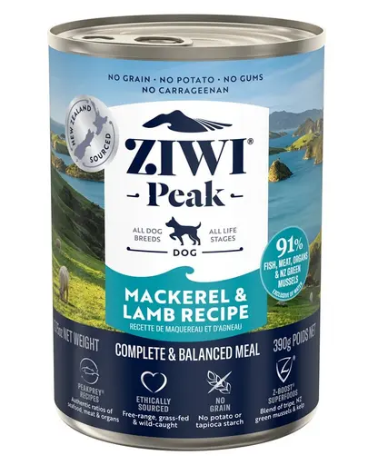 ZIWIPEAK Dog Mackerel&Lamb Hrana umeda pentru caini, cu macrou si miel 390 g