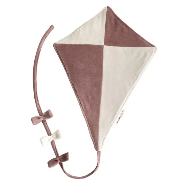 Zmeu din catifea roz pudrat/alb, decorațiune perete camera copilului, TWINDECO Dusty Pink Velvet Kite