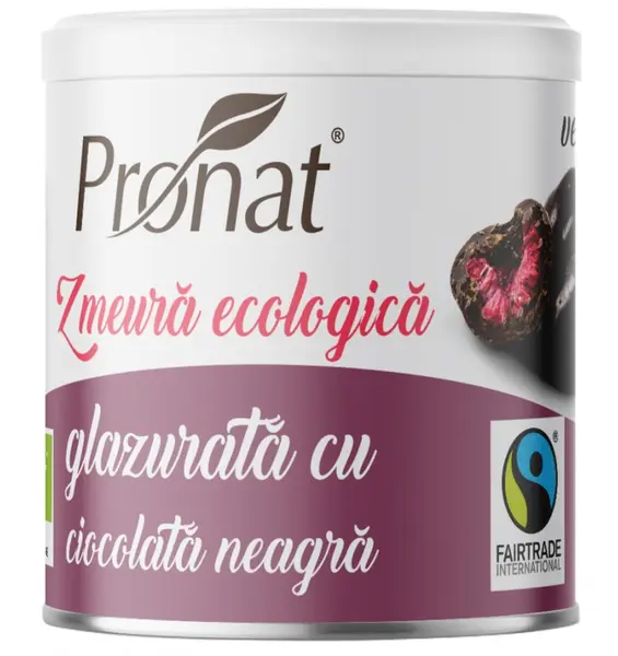 Zmeura glazurata cu ciocolata neagra bio, 100 g