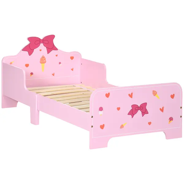 ZONEKIZ Pat pentru Copii cu Bariere Anti-Cădere, Pătuț pentru Copii cu Vârsta 3-6 Ani, 143x74x59 cm, Roz | Aosom Romania