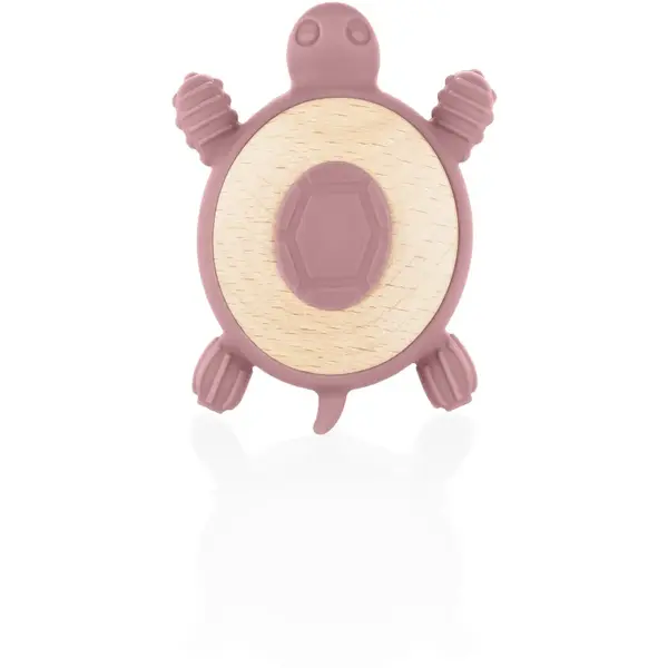 Zopa Silicone Wooden Teether Turtle jucărie pentru dentiție 0 m+ Old Pink 1 buc
