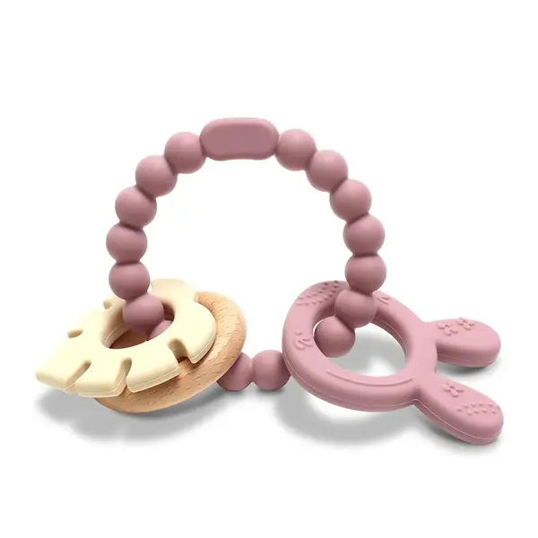 Zornaitoare cu jucarie pentru dentitie bebelusi Lorelli Baby Care Iepuras Deep Pink