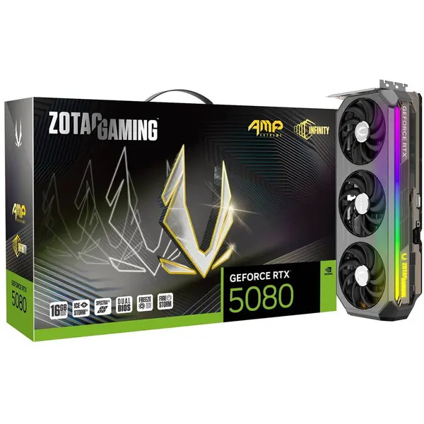 Zotac Placa video Zotac GAMING GeForce RTX 5080 AMP Extreme INFINITY, NVIDIA 16 GB, GDDR7, 56-bit, DLSS 4.0