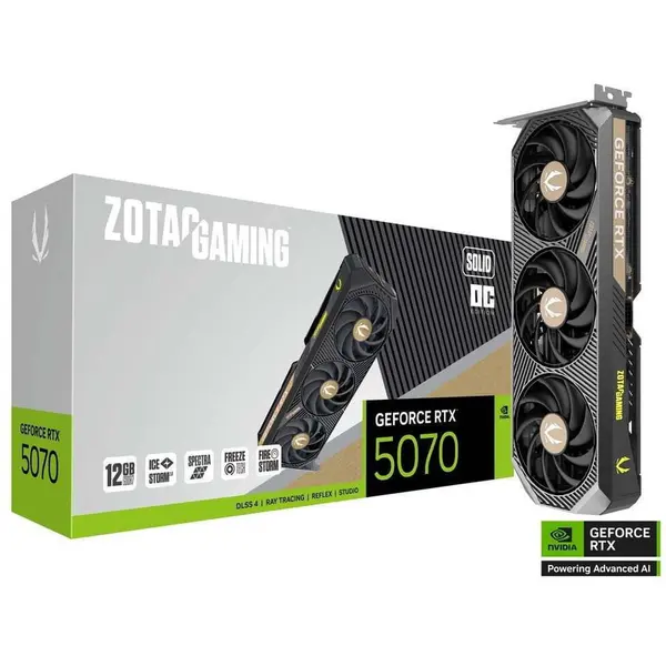 Zotac Placa video ZOTAC GeForce RTX 5070 SOLID OC, 12GB, GDDR7, 192-bit, DLSS 4.0