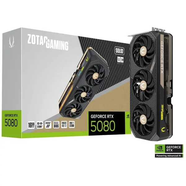 Zotac Placa video ZOTAC GeForce RTX 5080 SOLID OC, 16 GB, GDDR7, 256-bit. DLSS 4.0