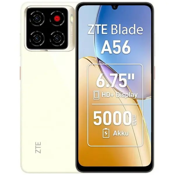 ZTE Telefon mobil ZTE Blade A56, 4GB RAM, 128GB, 4G LTE, Dual SIM, Unisoc T7200, Gold