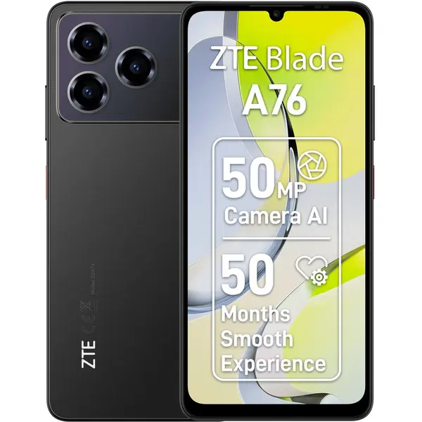 ZTE Telefon mobil ZTE Blade A76, ecran 6.75 inch, Dual SIM, 4GB RAM, 128GB, 5G, baterie 5000mAh, Android 15, Negru
