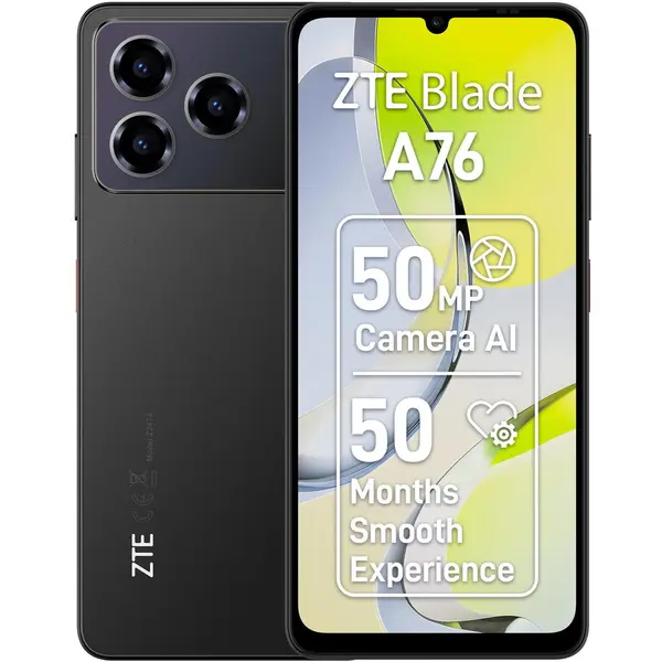 ZTE Telefon mobil ZTE Blade A76, ecran 6.75 inch, Dual SIM, 4GB RAM, 128GB, 4G, baterie 5000mAh, Android 15, Negru