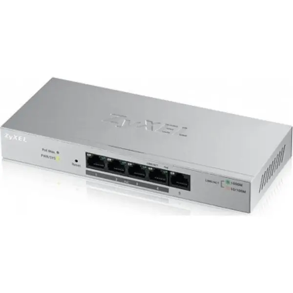 ZyXEL Zyxel Gs1200-5hp 5-Port Gbe Web Smart Metal Switch, 4x Poe 802.3at, 60w, Fanless